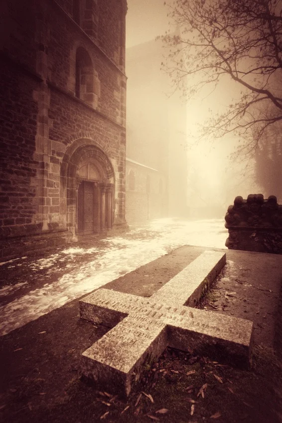 Cross down - Monastery in Fog