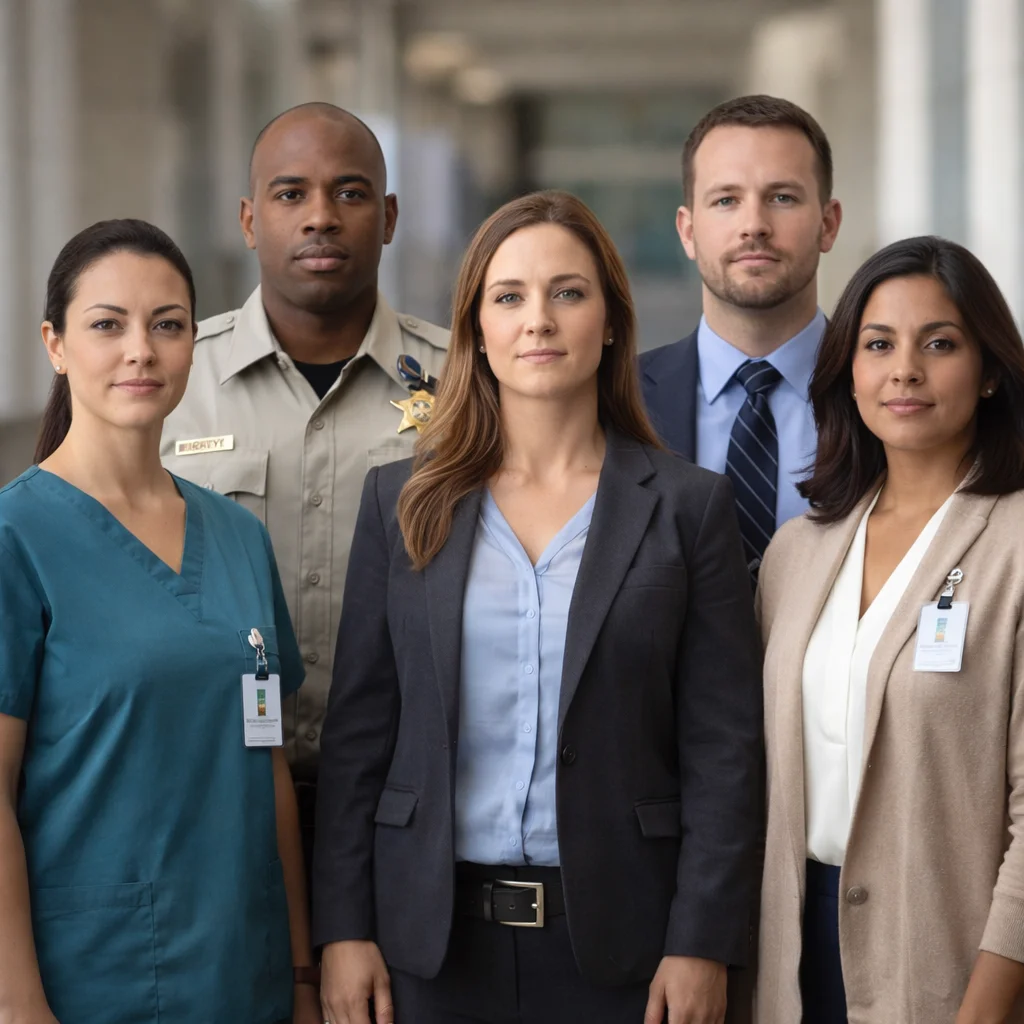 Diverse professionals united in service